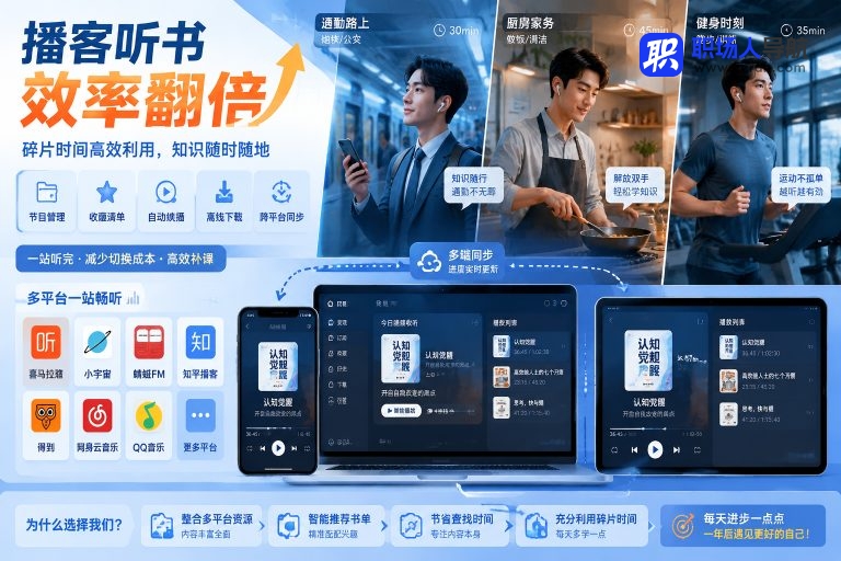 播客听书效率翻倍:一站听完、自动同步、碎片时间也能高效补课
