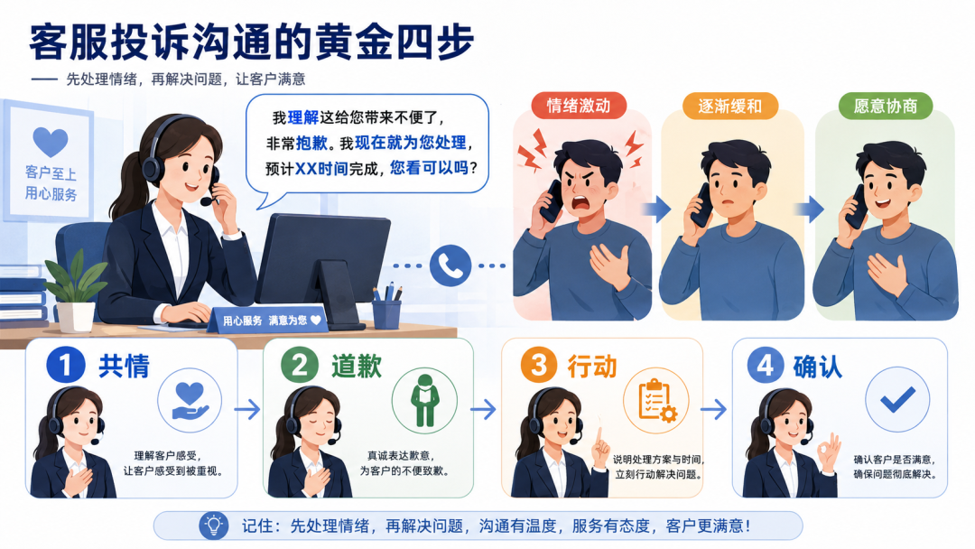 投诉沟通黄金四步,扭转客户心态