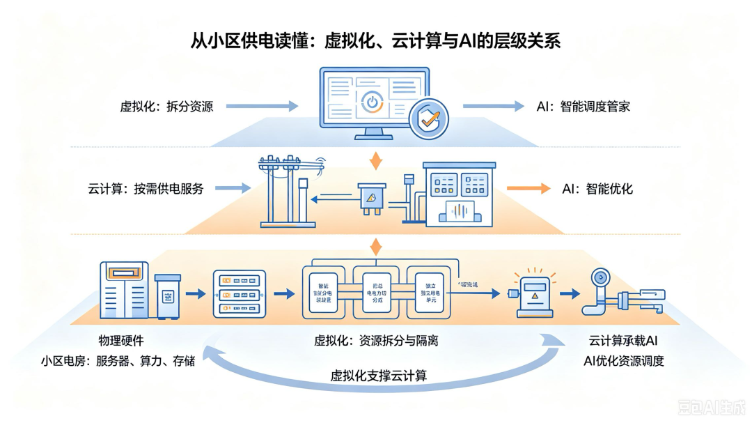 不用啃难懂代码!用电小故事拆解虚拟化、云计算、AI
